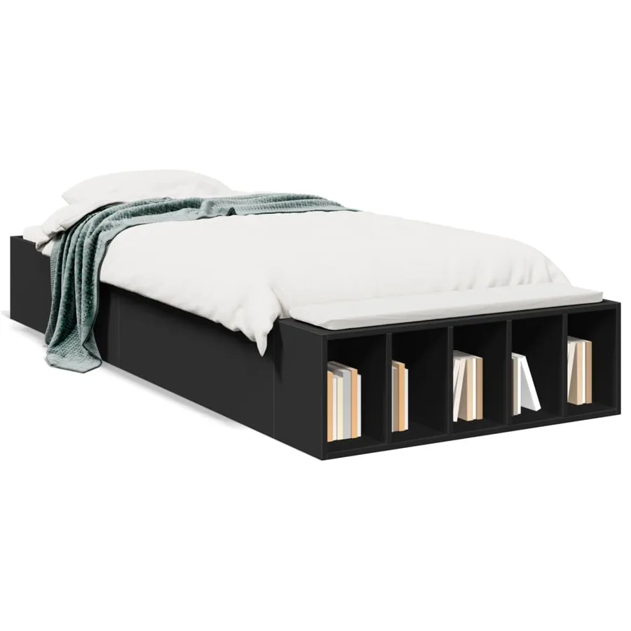 Cadre de lit sans matelas noir 100x200 cm - 2