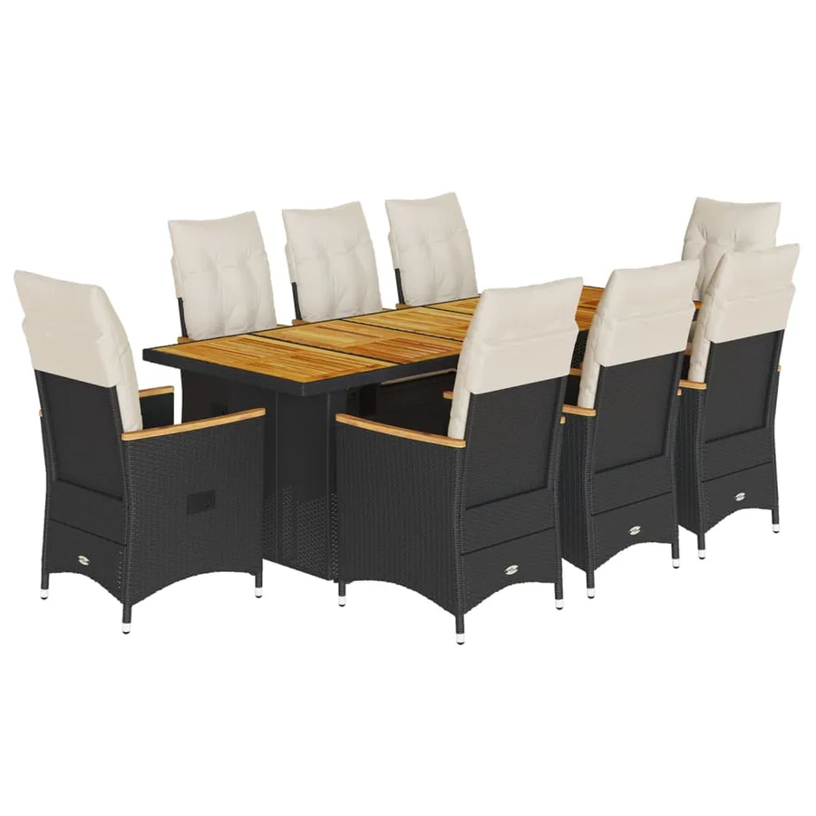 Ensemble de bistro de jardin 9 pcs coussins noir poly rotin - 2