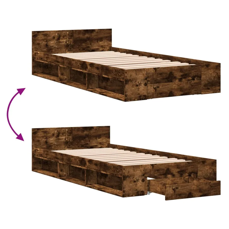 Cadre de lit avec tiroir sans matelas chêne fumé 75x190 cm - 7