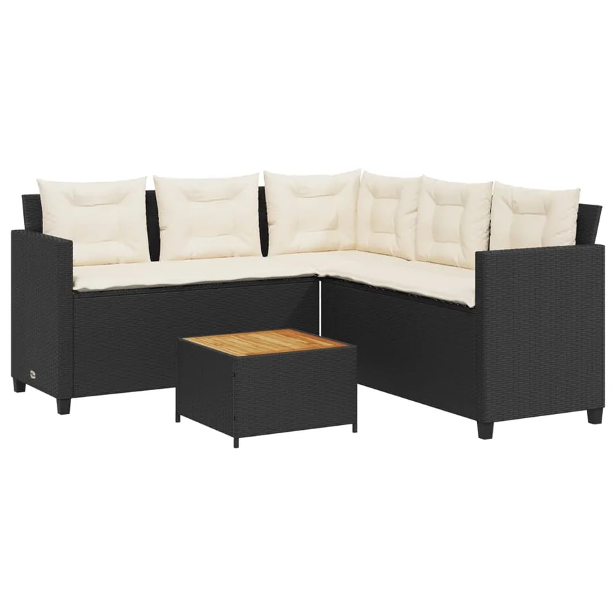 Canapé de jardin avec table et coussins en forme de L noir - 2