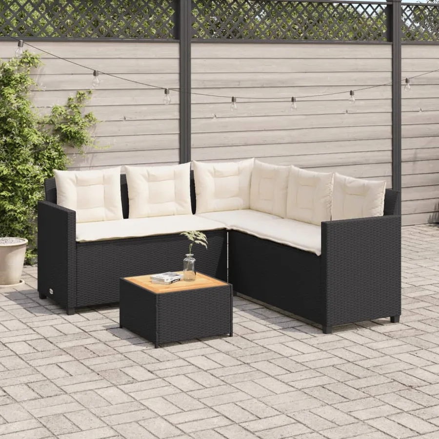 Canapé de jardin avec table et coussins en forme de L noir - 3