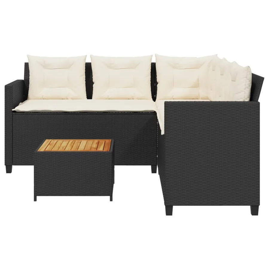 Canapé de jardin avec table et coussins en forme de L noir - 4