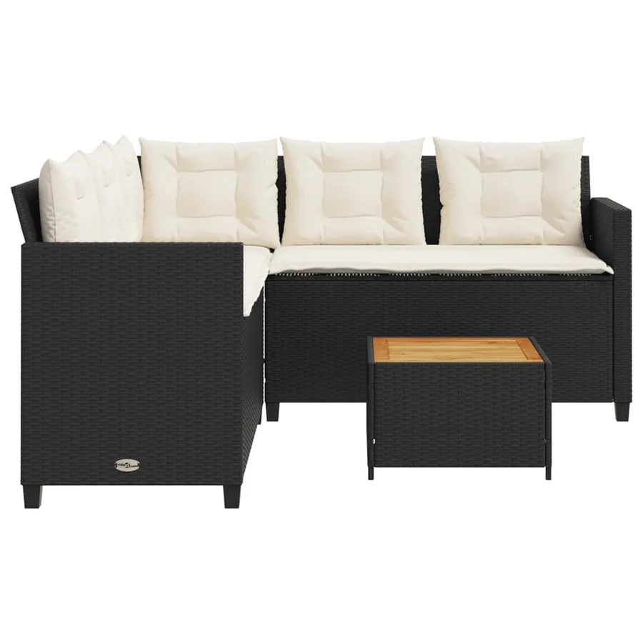 Canapé de jardin avec table et coussins en forme de L noir - 6