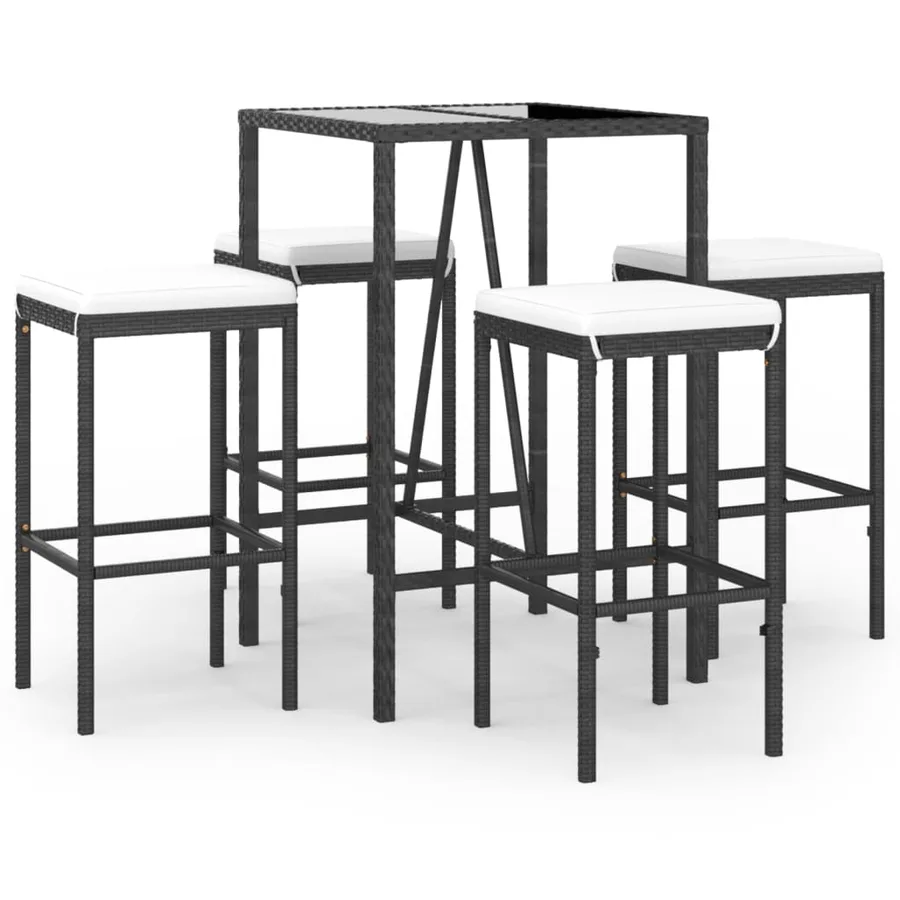 Ensemble de bar de jardin 5 pcs avec coussins noir poly rotin - 2