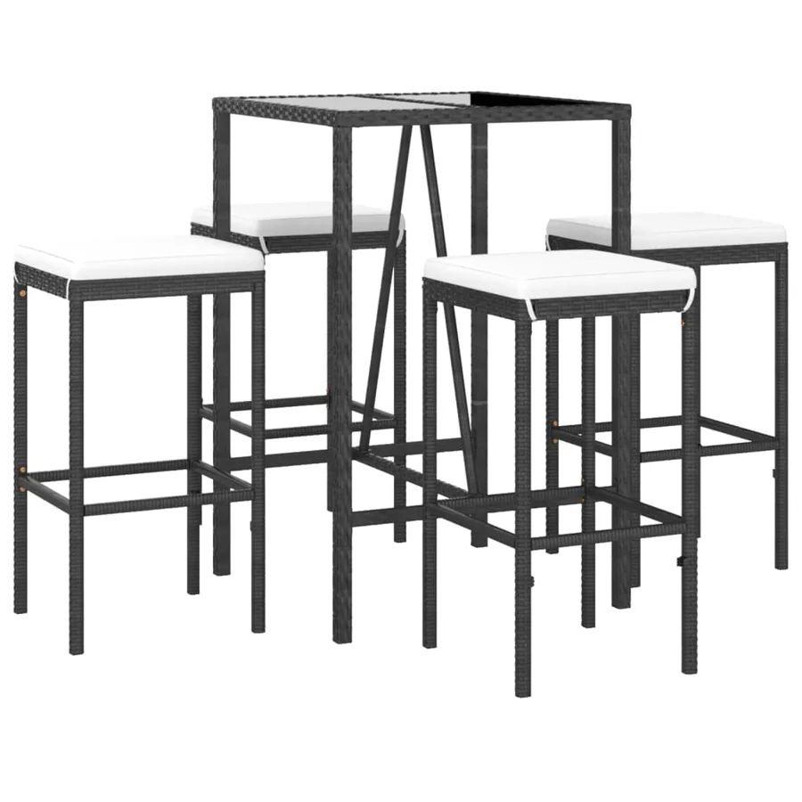 Ensemble de bar de jardin 5 pcs avec coussins noir poly rotin - 3
