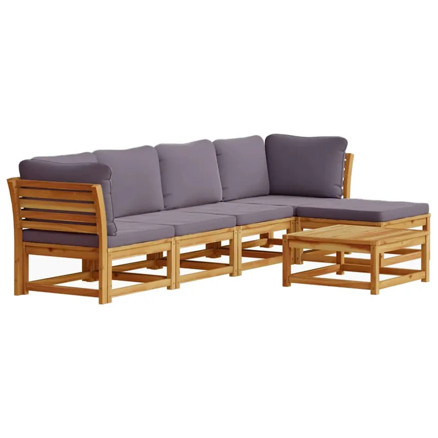 Salon de jardin 6 pcs avec coussins bois d'acacia solide - 2