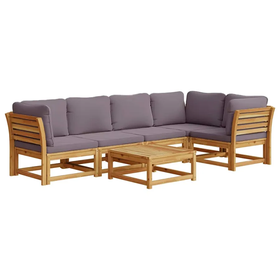 Salon de jardin 6 pcs avec coussins bois d'acacia solide - 2