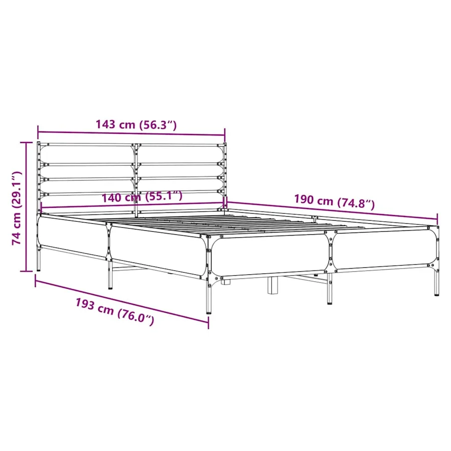 Cadre de lit sans matelas chêne marron 140x190 cm - 9