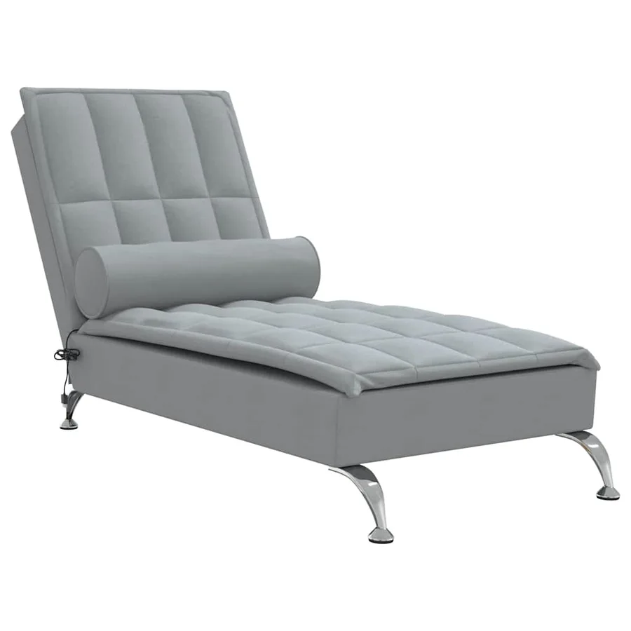 Chaise longue de massage avec traversin gris clair tissu - 2