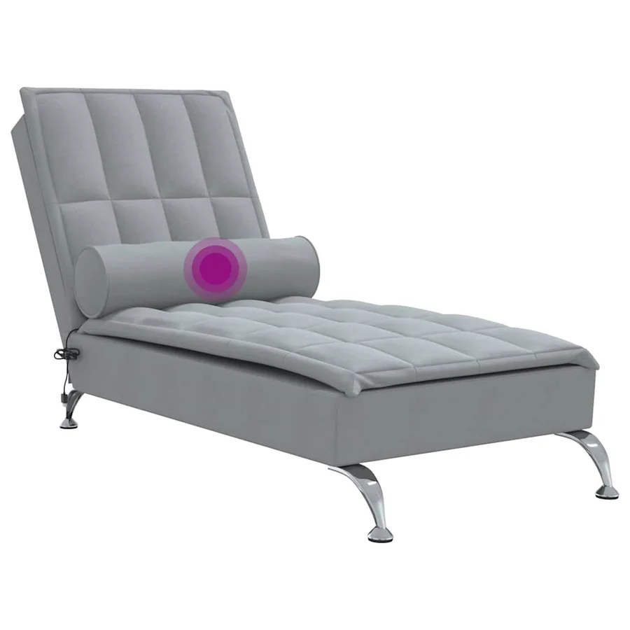 Chaise longue de massage avec traversin gris clair tissu - 7