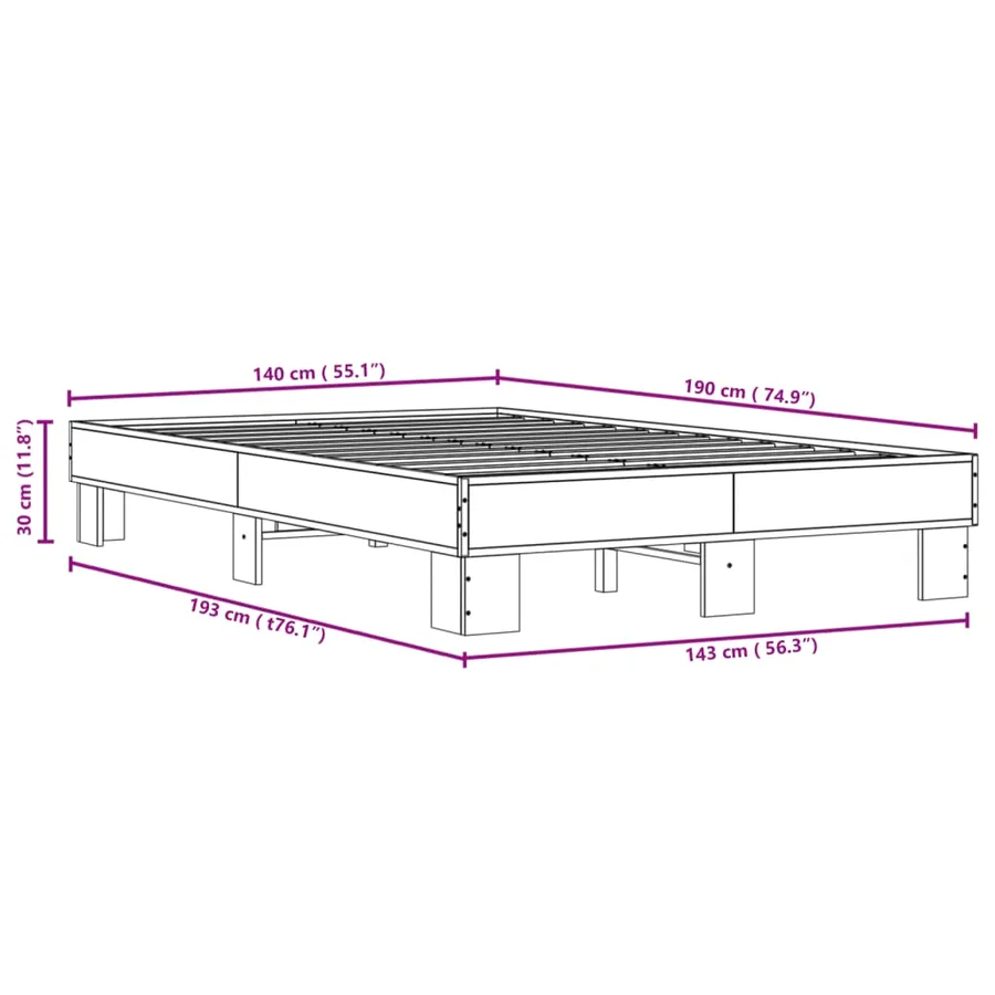 Cadre de lit sans matelas chêne marron 140x190 cm - 9