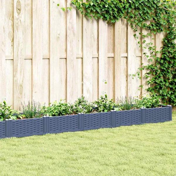 Jardinière avec piquets bleu gris 362,5x42,5x28,5 cm PP