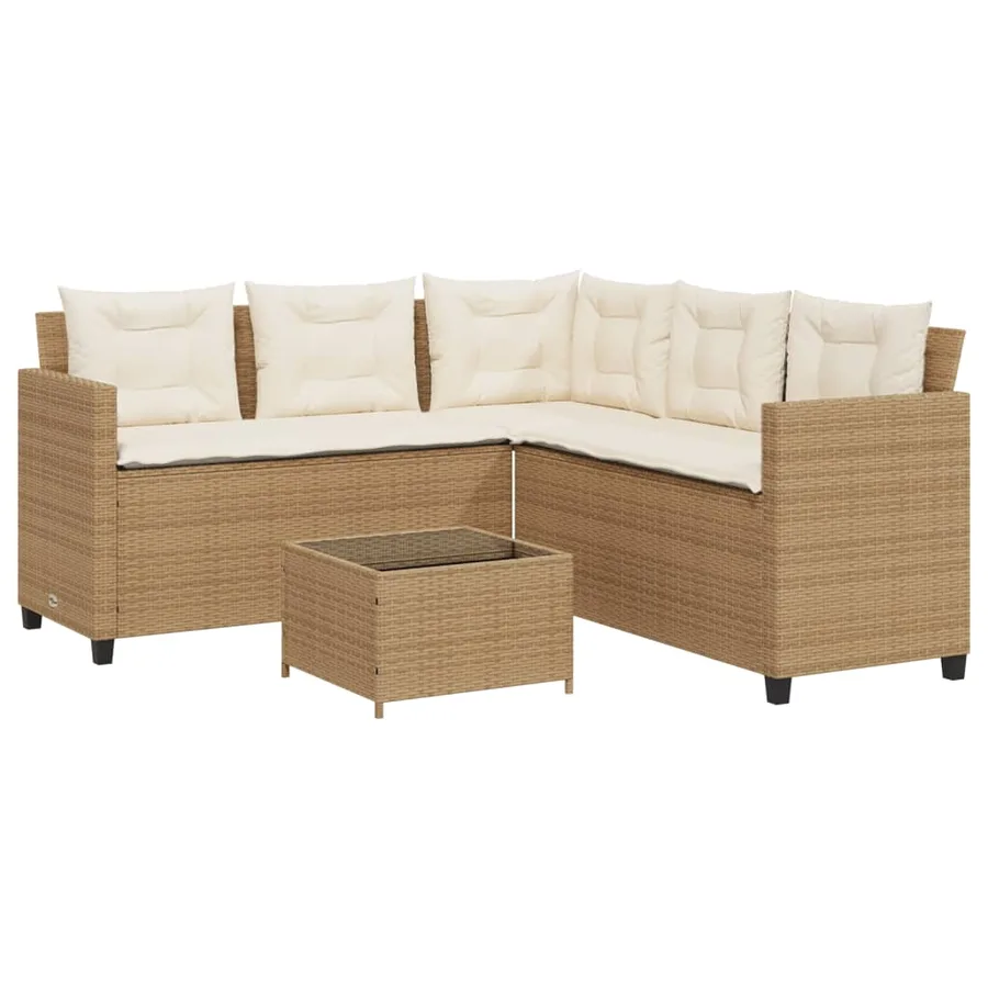 Canapé de jardin avec table et coussins en forme de L beige - 2