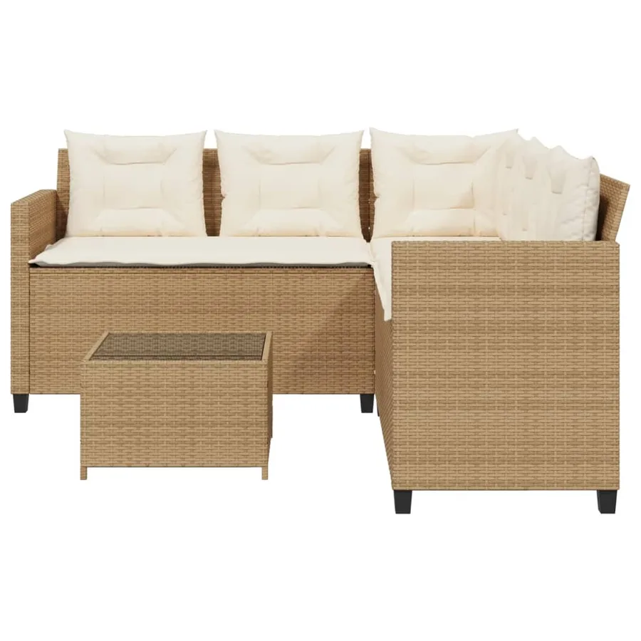 Canapé de jardin avec table et coussins en forme de L beige - 4