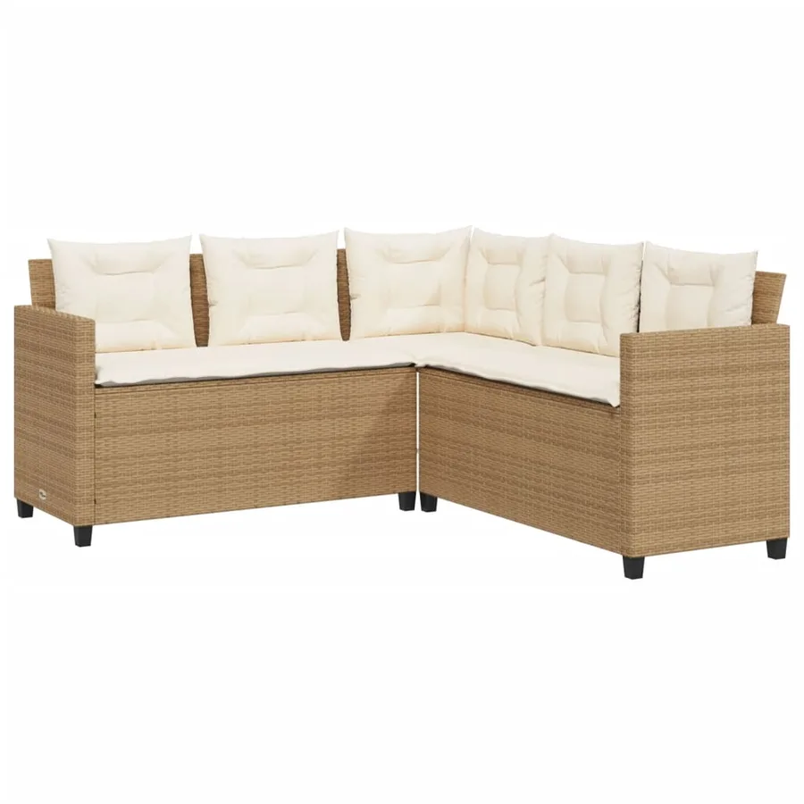Canapé de jardin avec table et coussins en forme de L beige - 5