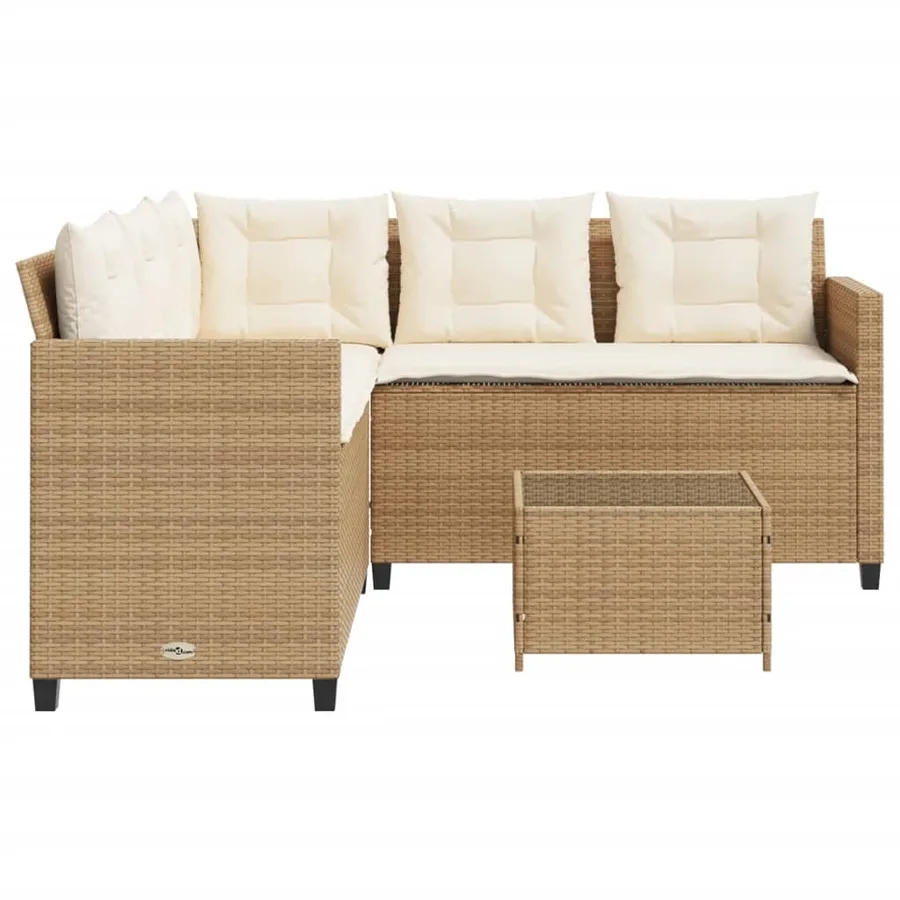 Canapé de jardin avec table et coussins en forme de L beige - 6