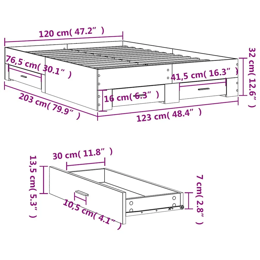 Cadre de lit avec tiroirs sans matelas blanc 120x200 cm - 10