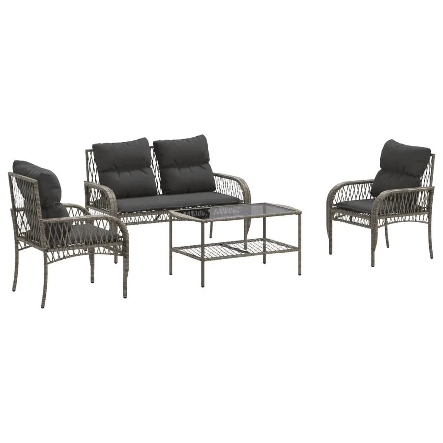 Salon de jardin 4 pcs avec coussins gris résine tressée - 2