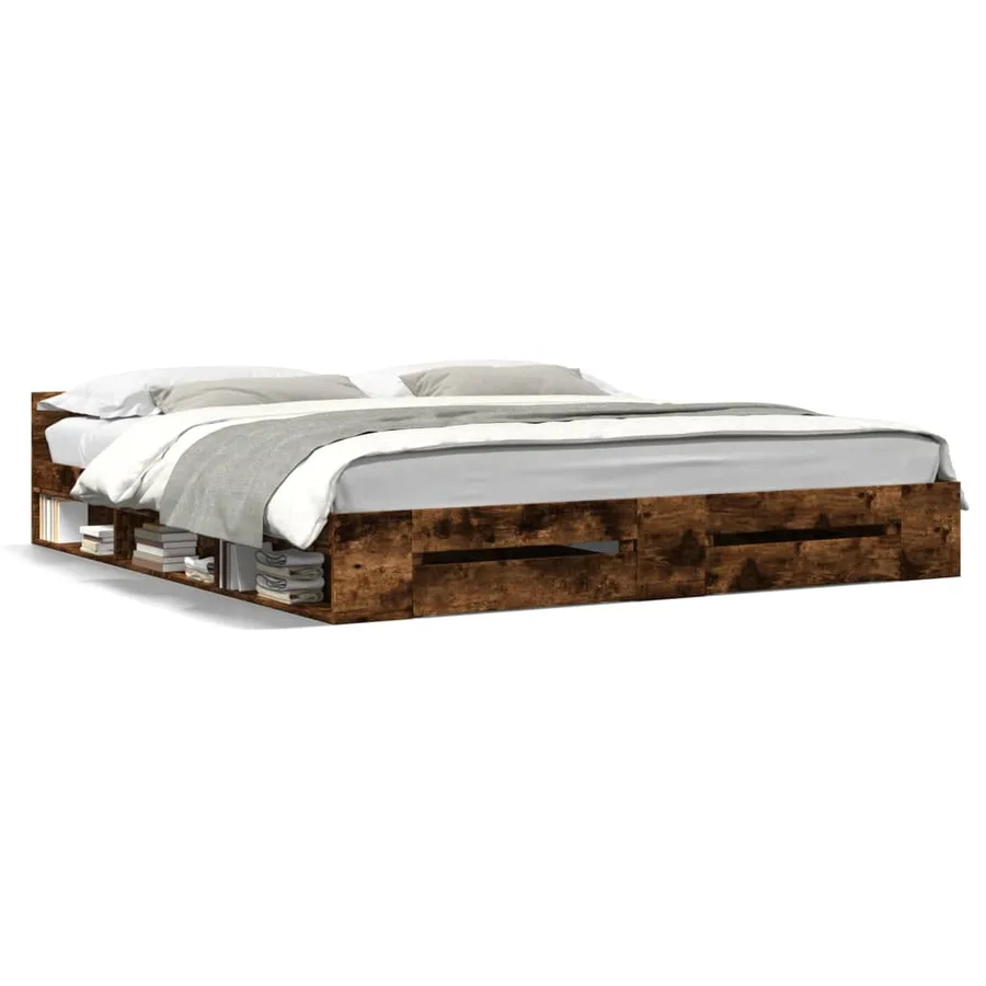 Cadre de lit avec tiroirs sans matelas chêne fumé 200x200 cm - 2