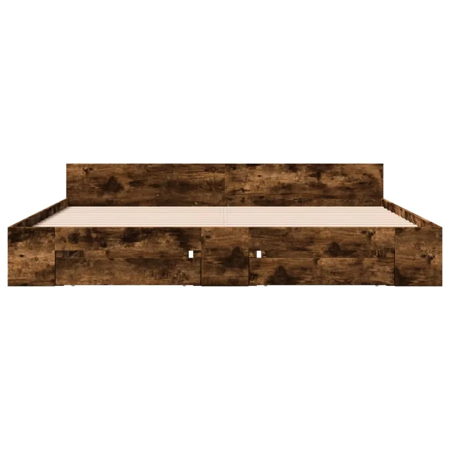 Cadre de lit avec tiroirs sans matelas chêne fumé 200x200 cm - 4