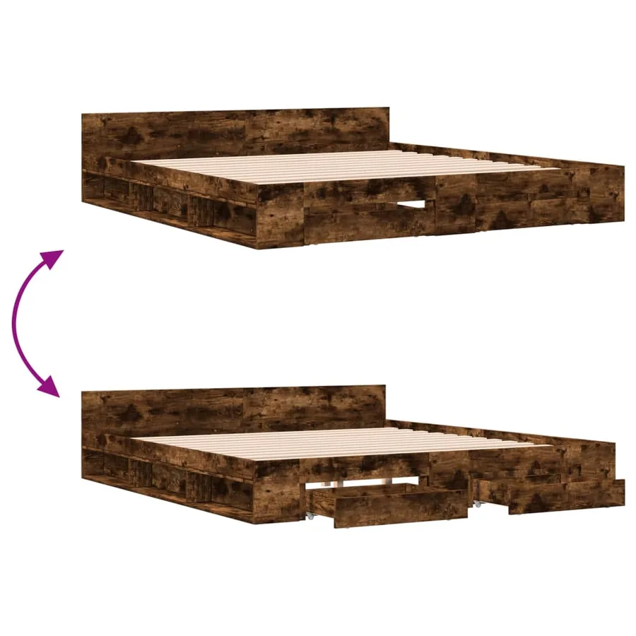 Cadre de lit avec tiroirs sans matelas chêne fumé 200x200 cm - 7