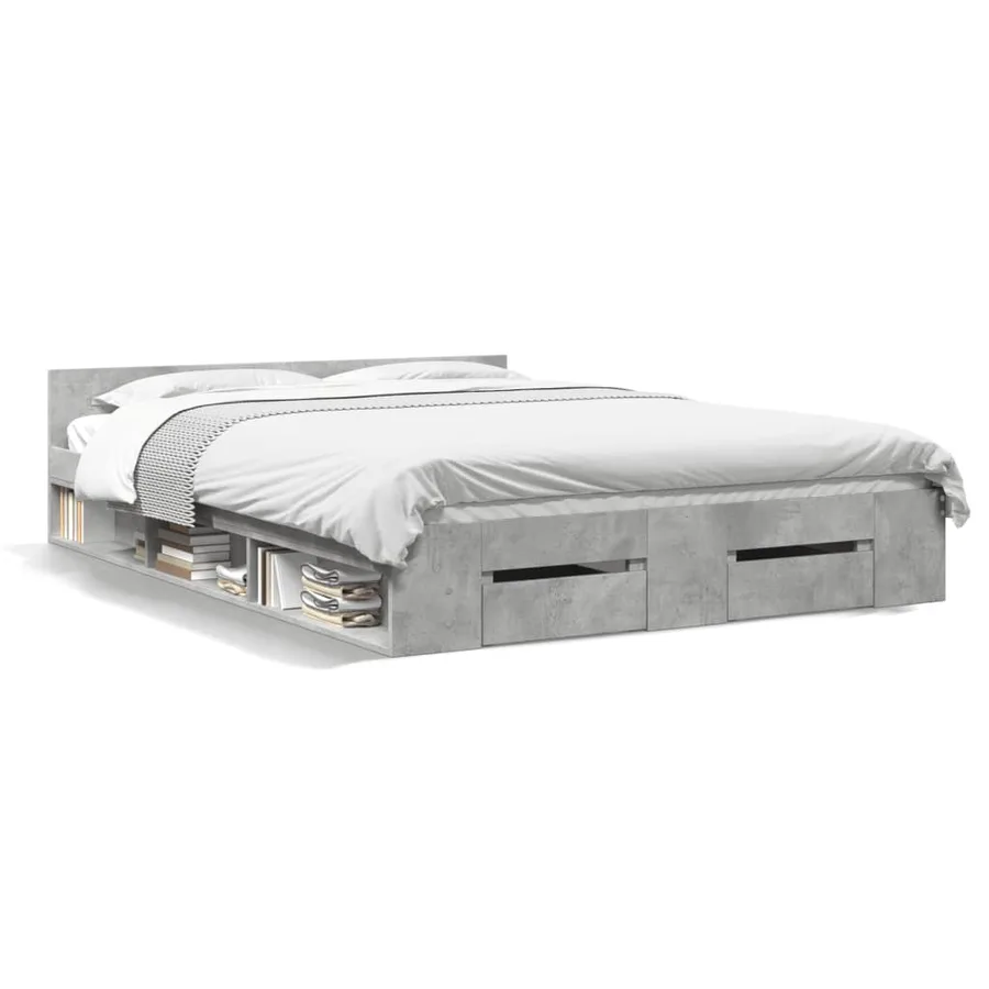 Cadre de lit avec tiroirs sans matelas gris béton 120x200 cm - 2