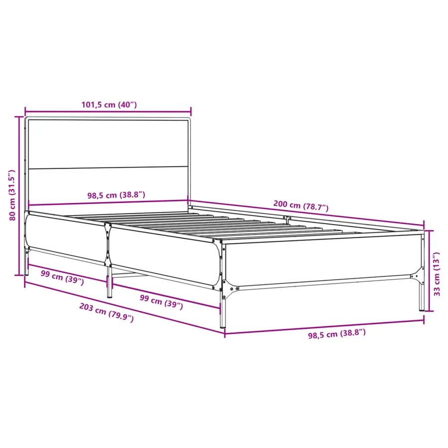 Cadre de lit sans matelas noir 100x200 cm - 9