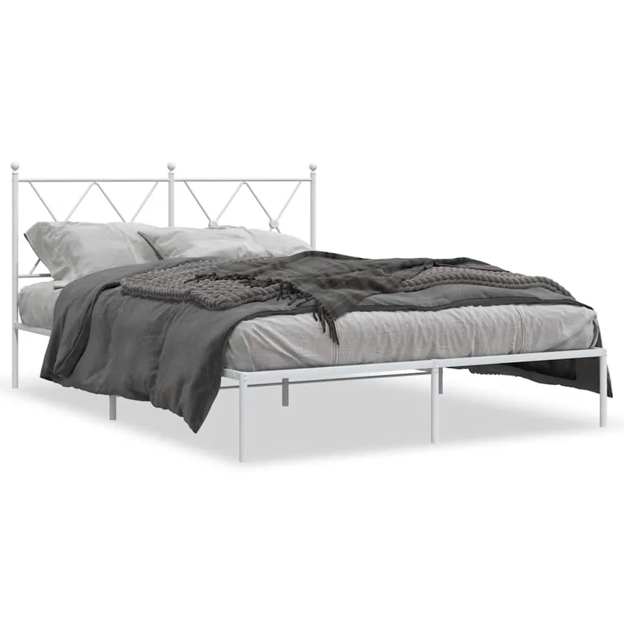 Cadre de lit métal sans matelas et tête de lit blanc 140x190 cm - 2