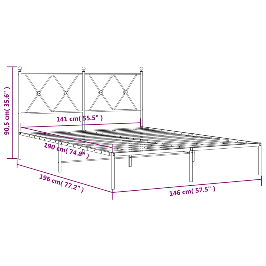 Cadre de lit métal sans matelas et tête de lit blanc 140x190 cm - 8