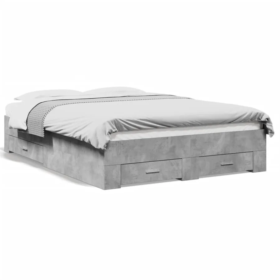 Cadre de lit avec tiroirs sans matelas gris béton 140x190 cm - 2