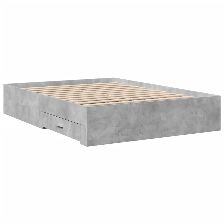 Cadre de lit avec tiroirs sans matelas gris béton 140x190 cm - 6