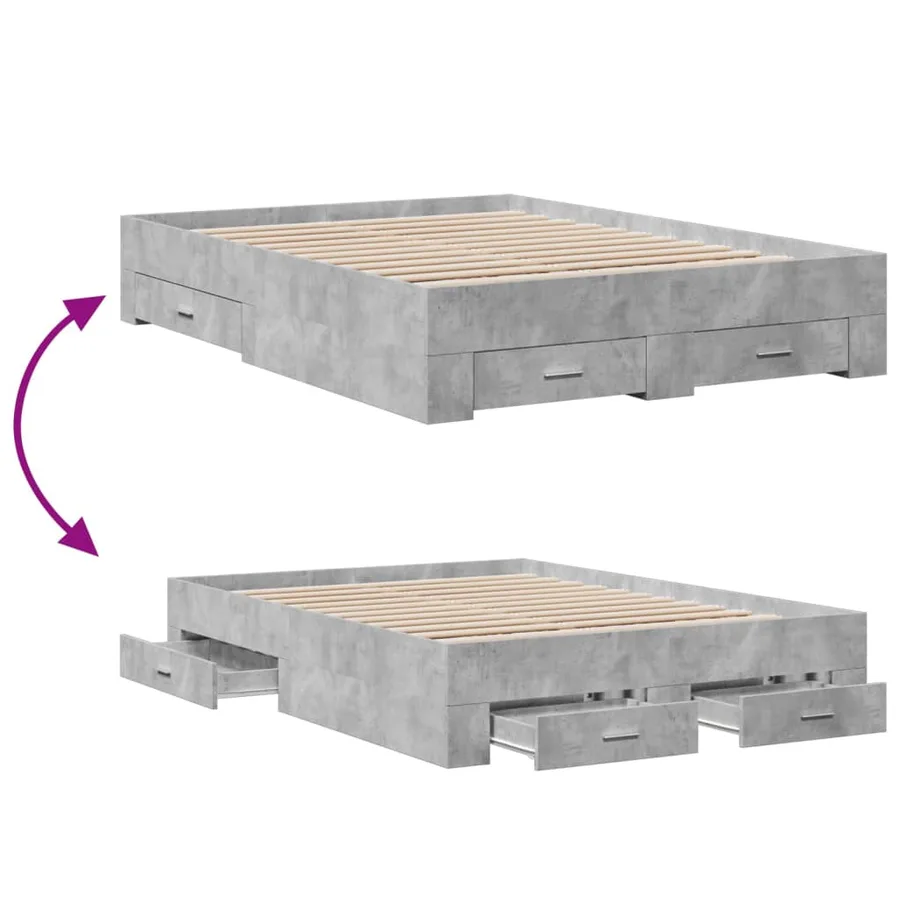 Cadre de lit avec tiroirs sans matelas gris béton 140x190 cm - 7