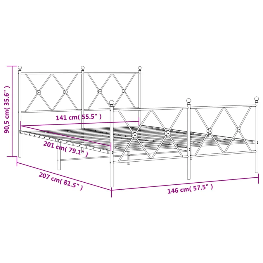 Cadre de lit métal sans matelas et pied de lit blanc 140x200 cm - 8
