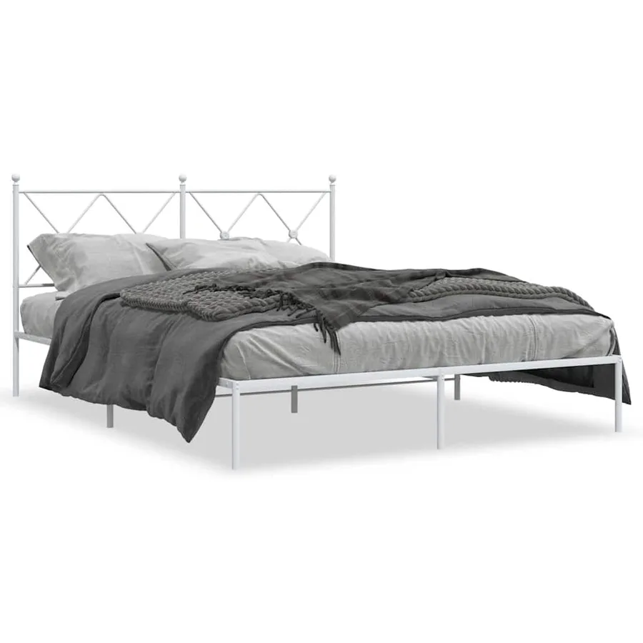 Cadre de lit métal sans matelas et tête de lit blanc 150x200 cm - 2