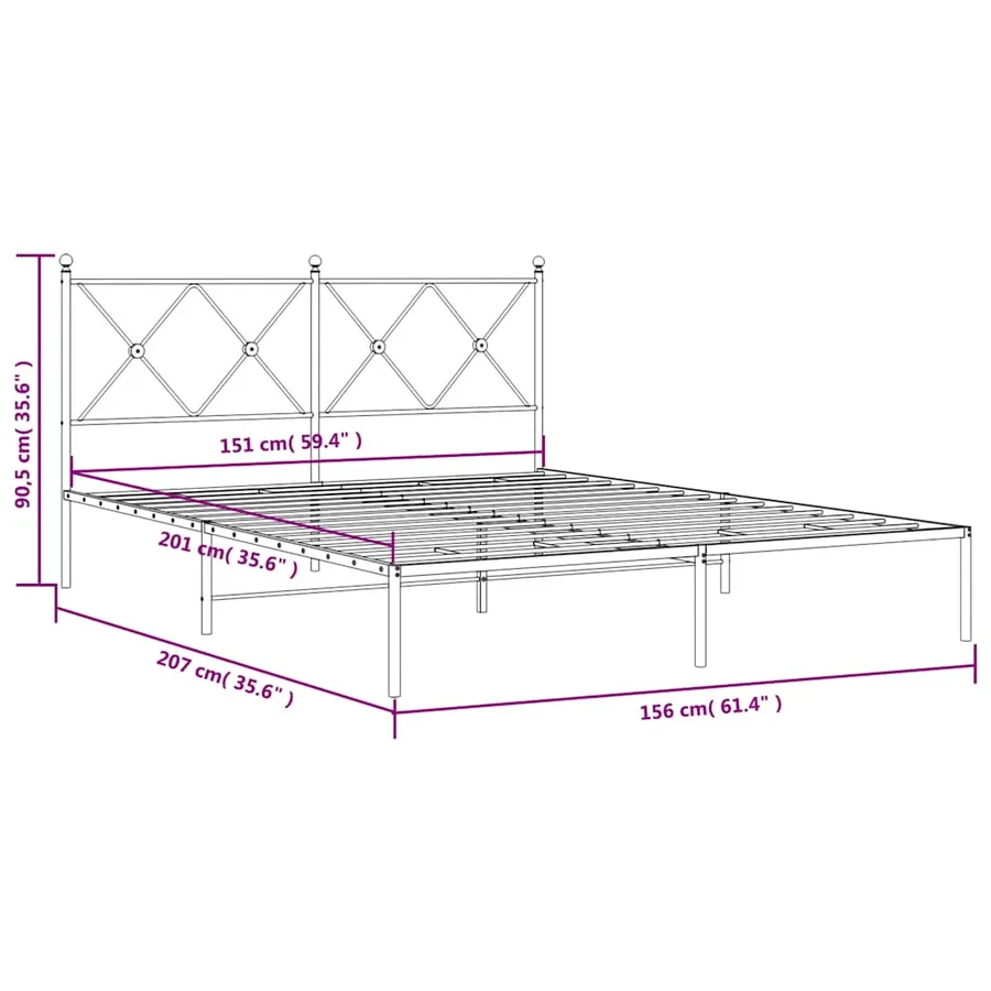 Cadre de lit métal sans matelas et tête de lit blanc 150x200 cm - 8