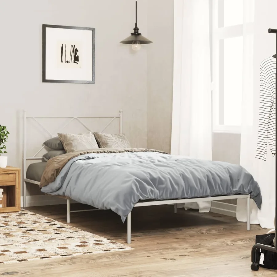 Cadre de lit métal sans matelas et tête de lit blanc 107x203 cm