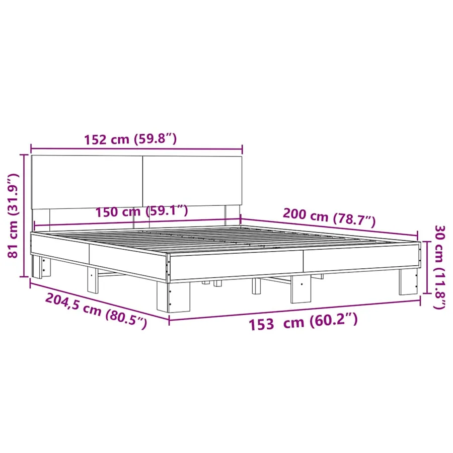 Cadre de lit sans matelas sonoma gris 150x200 cm - 9