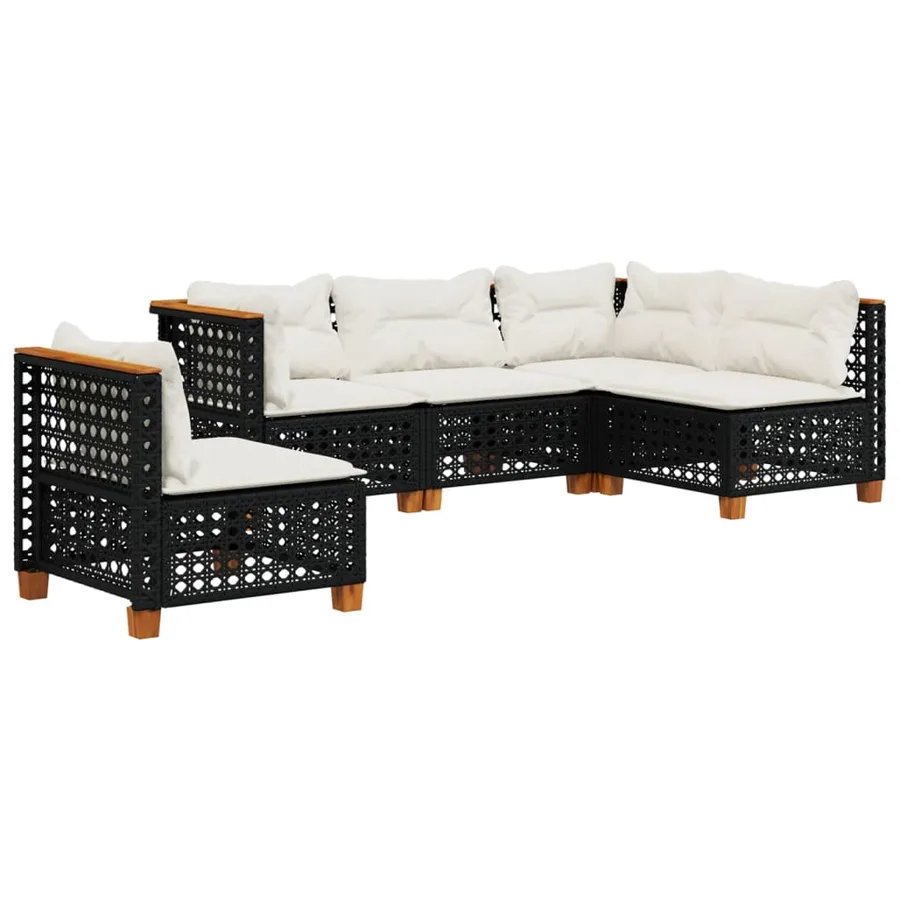 Salon de jardin 5 pcs avec coussins noir résine tressée - 2