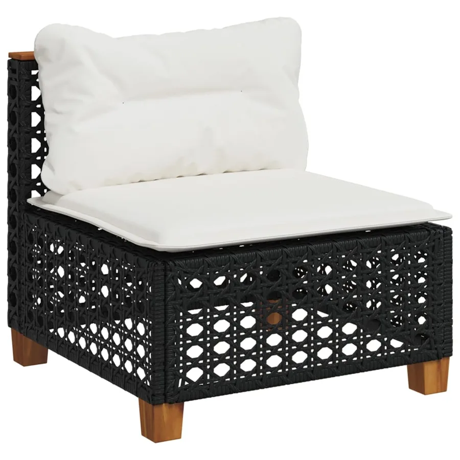 Salon de jardin 5 pcs avec coussins noir résine tressée - 4