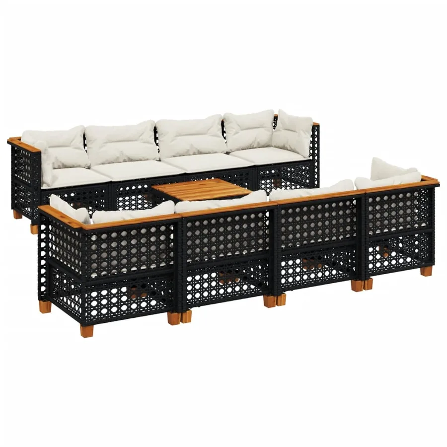 Salon de jardin 9 pcs avec coussins noir résine tressée - 2