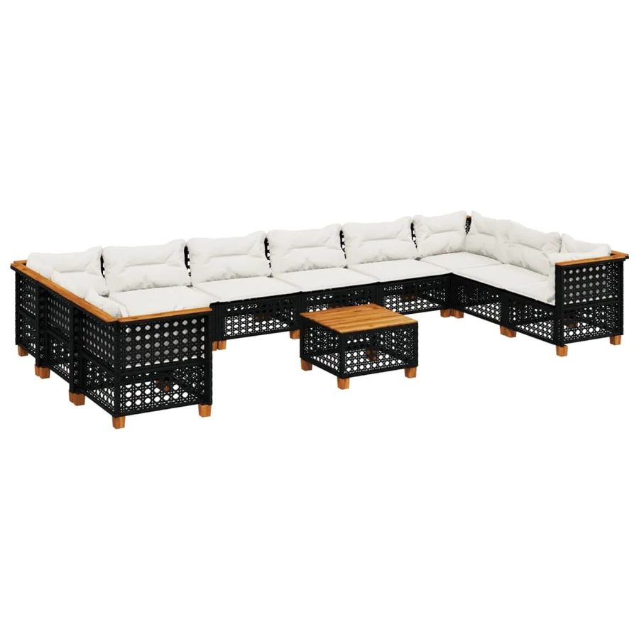 Salon de jardin 11 pcs avec coussins noir résine tressée - 2