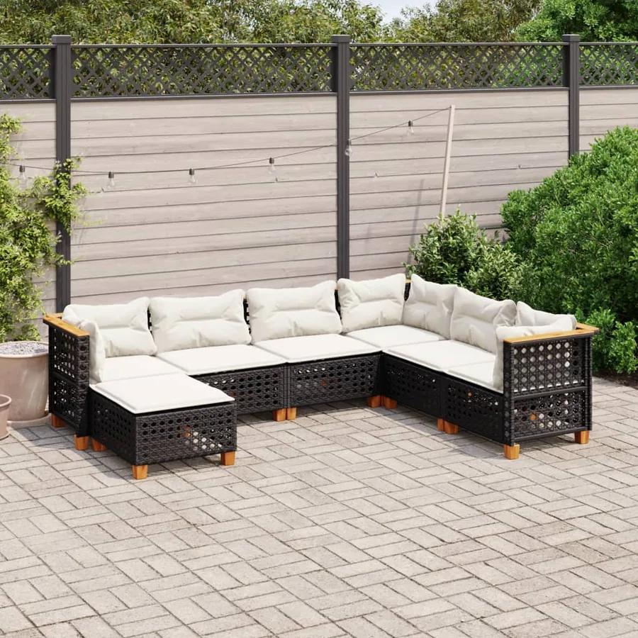 Salon de jardin 7 pcs avec coussins noir résine tressée 63,5 x 63,5 x 62 cm - 62,6 kg