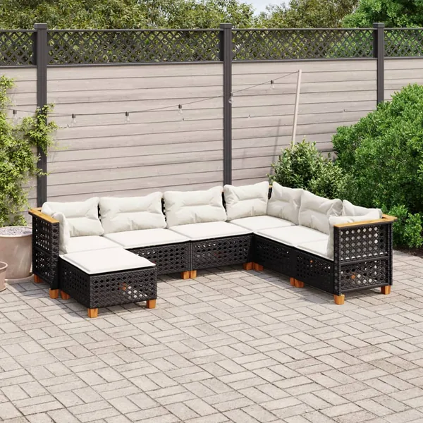 Salon de jardin 7 pcs avec coussins noir résine tressée 63,5 x 63,5 x 62 cm - 62,6 kg