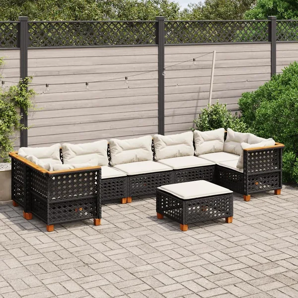 Salon de jardin 8 pcs avec coussins noir résine tressée