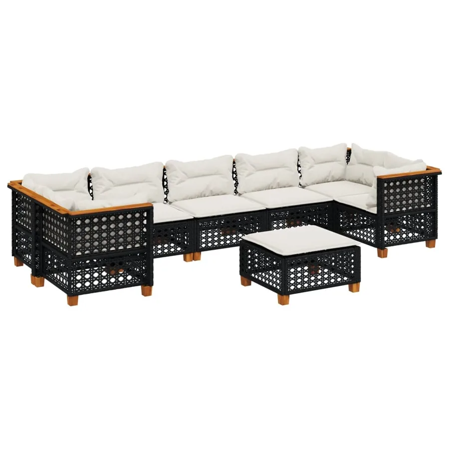 Salon de jardin 8 pcs avec coussins noir résine tressée - 2