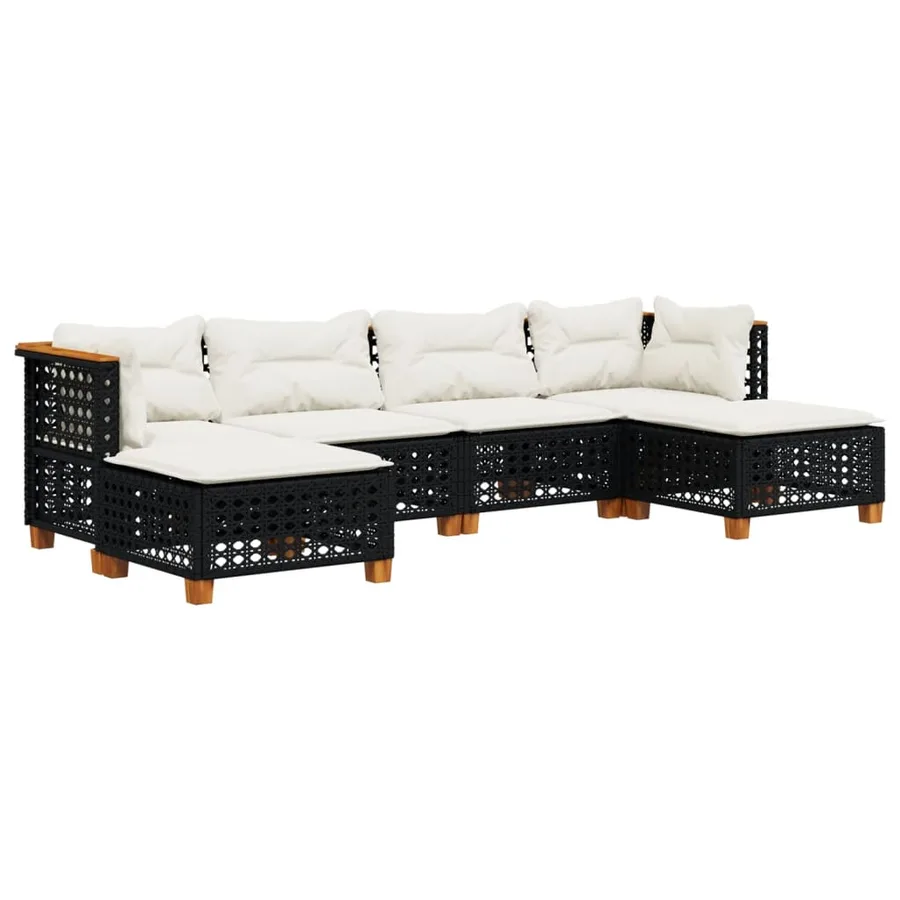 Salon de jardin 6 pcs avec coussins noir résine tressée - 2