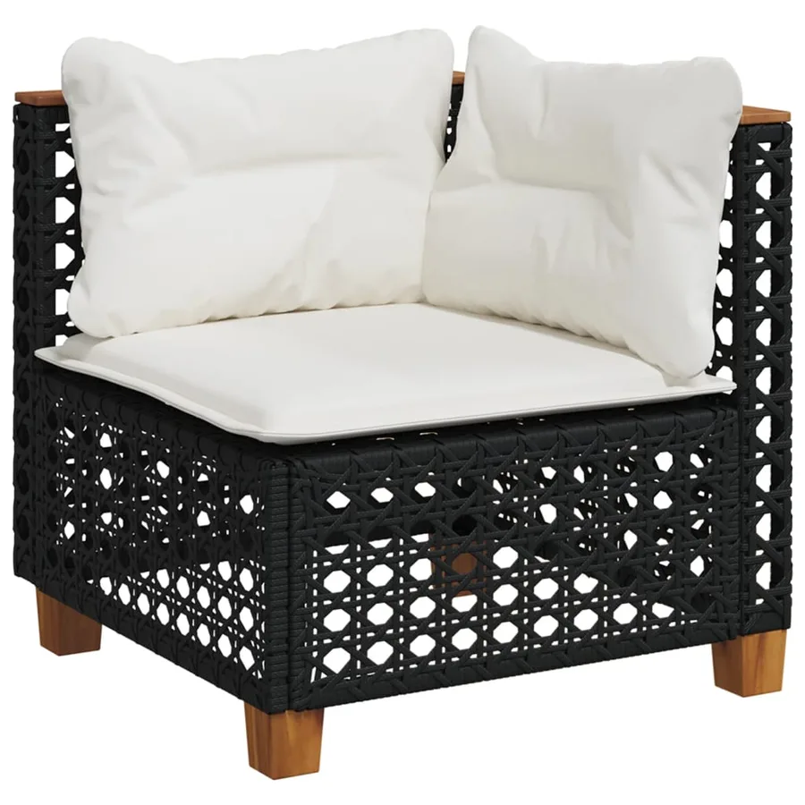 Salon de jardin 6 pcs avec coussins noir résine tressée - 3