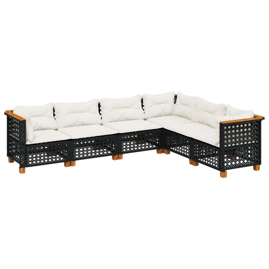 Salon de jardin 6 pcs avec coussins noir résine tressée - 2