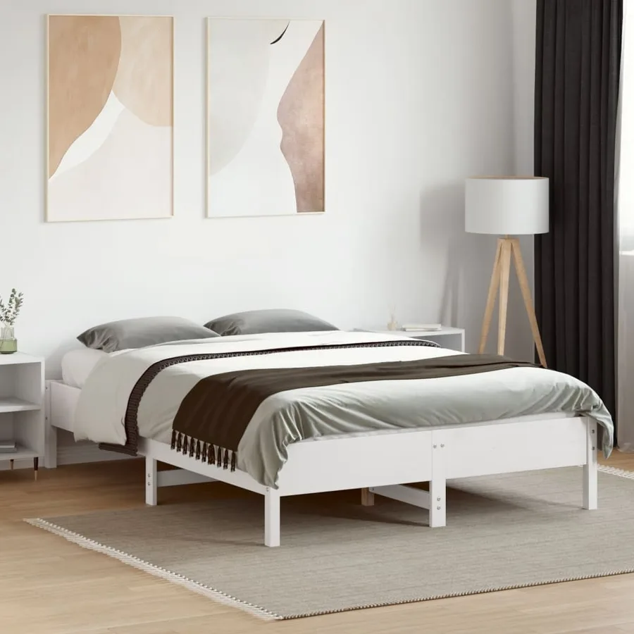 Cadre de lit sans matelas blanc 135x190 cm bois de pin massif - 3