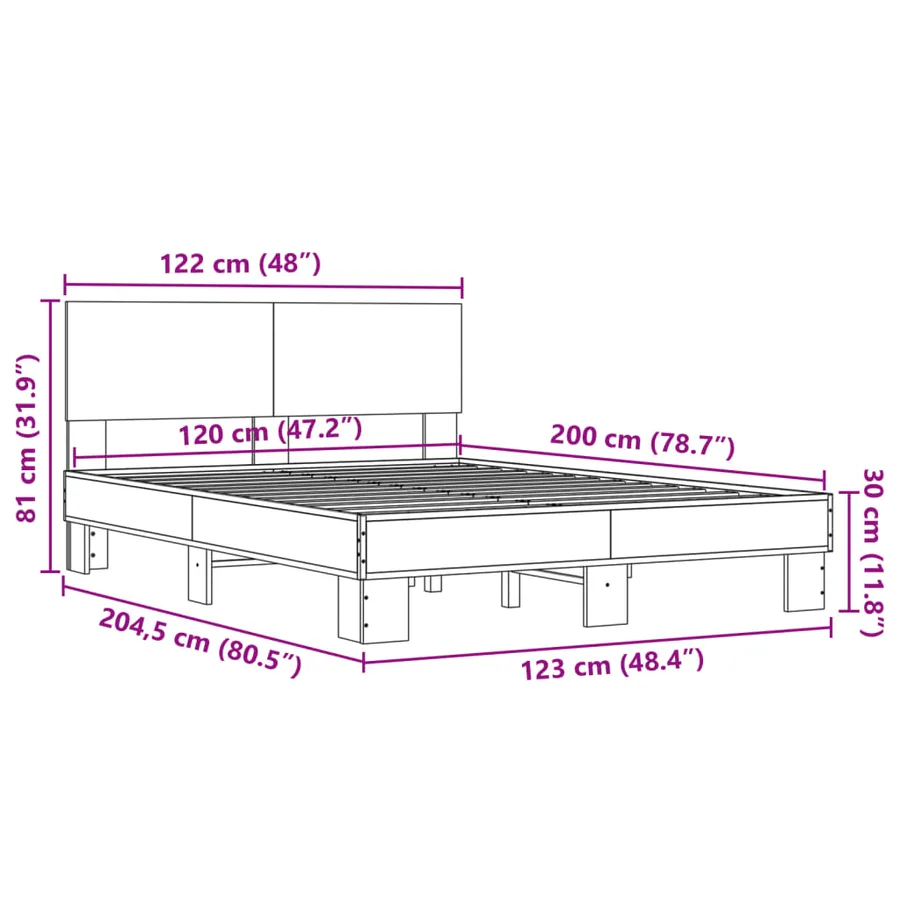 Cadre de lit sans matelas sonoma gris 120x200 cm - 9